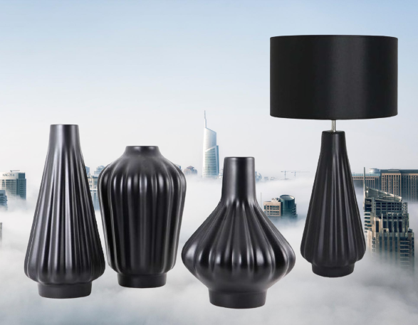 Set 1 Lampa cu 3 Vaze KNOPPER, ceramica, negru, 34 34 30 28 cm