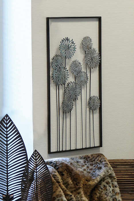 Decoratiune pentru perete Flowers, metalic,maro inchis argintiu, 31x62cm