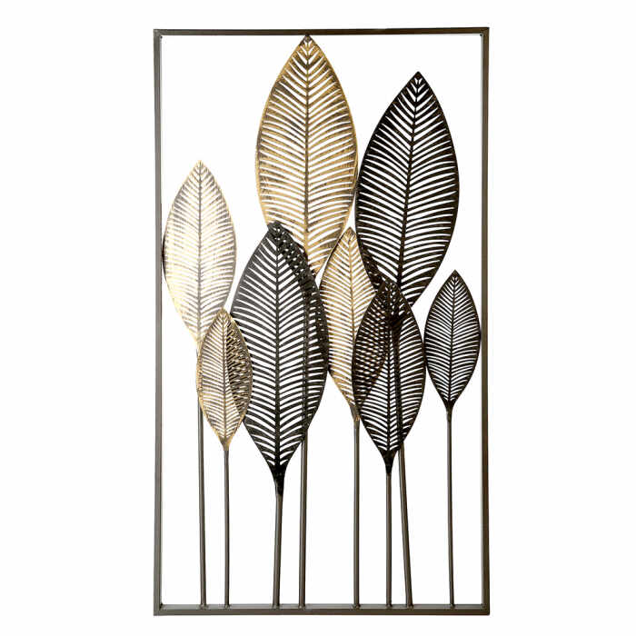 Decoratiune pentru perete Palm leaf, metalic, maro auriu ,95x53x3