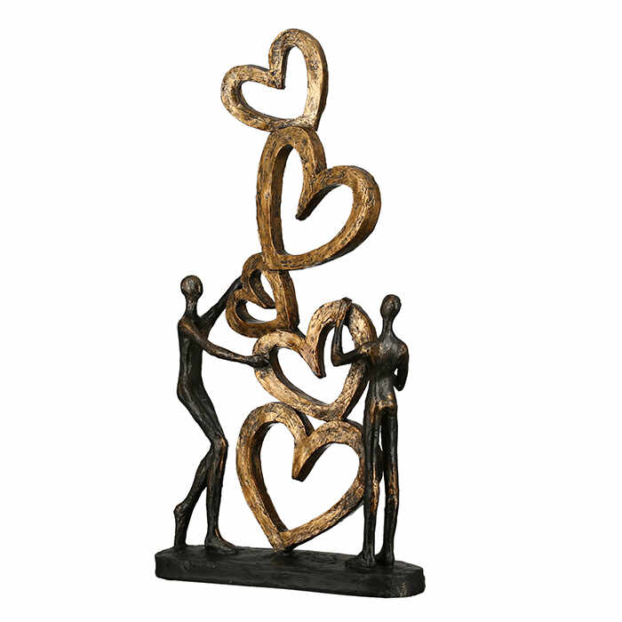 Figurina Hearts, rasina, auriu argintiu, 41x21x6.5 cm