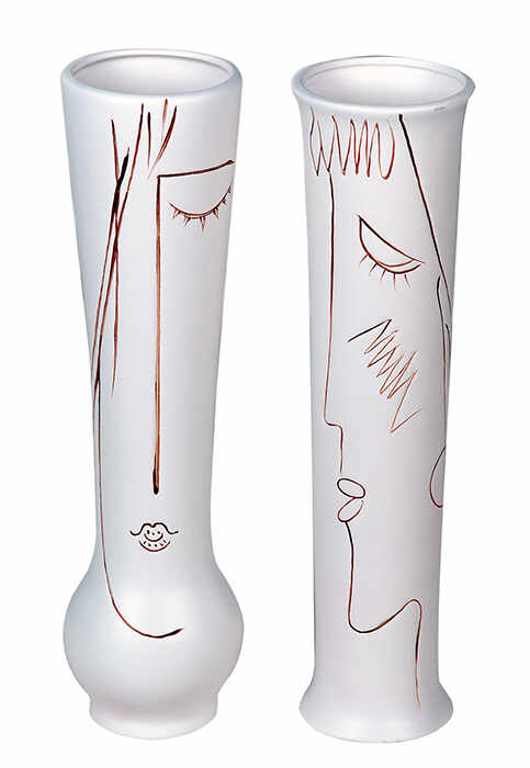 Set 2 vaze Art ceramica, alb bej, 60 cm