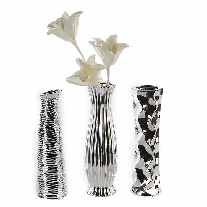 Set 3 vaze Diverso argintiu, portelan, 33.5 cm