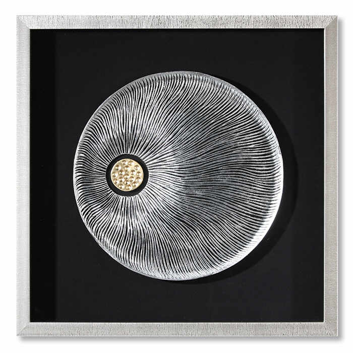 Tablou Pandorra, lemn sticla, argintiu auriu negru, 60x60x6 cm