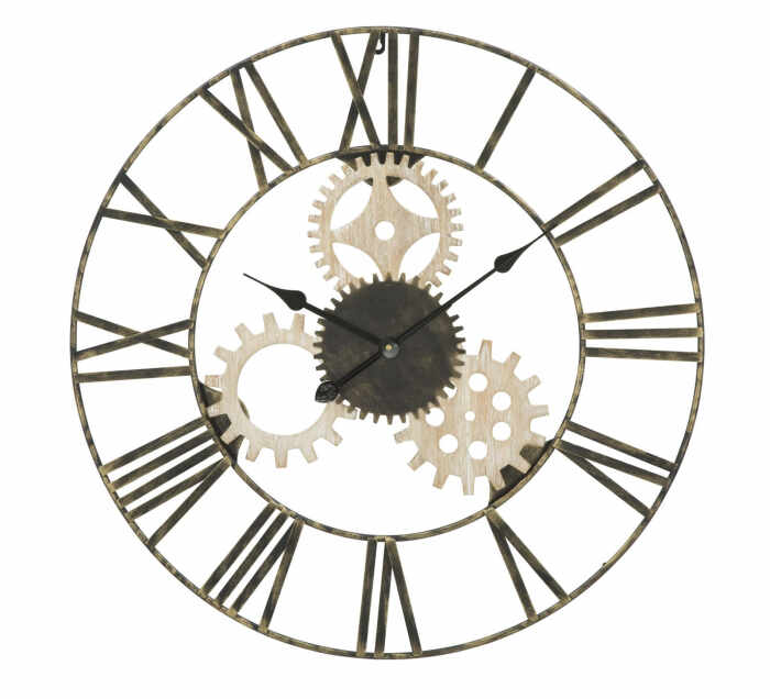 Ceas de perete Ingranaggio, fier MDF, negru maro, O 70X4.5 cm