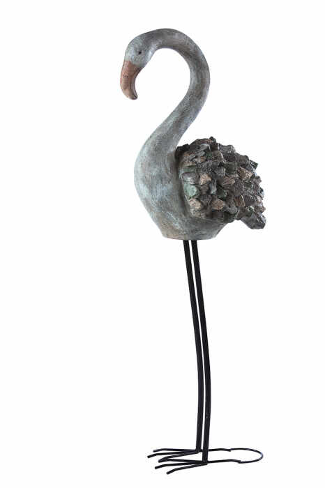 Decoratiune flamingo, compozit, gri, 36x20x95 cm