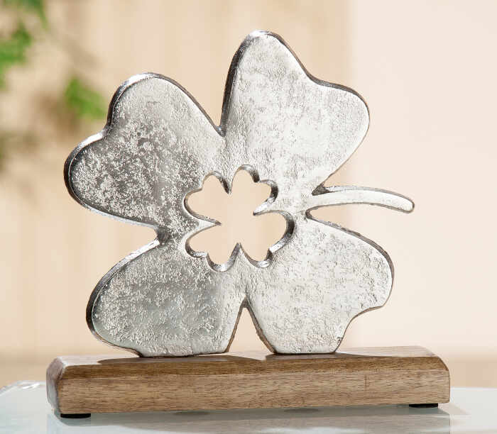 Decoratiune leaf, aluminiu lemn, argintiu maro, 5x20x20 cm