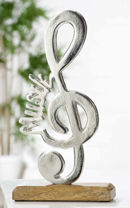 Decoratiune Music, aluminiu lemn, argintiu maro, 15x29x5 cm