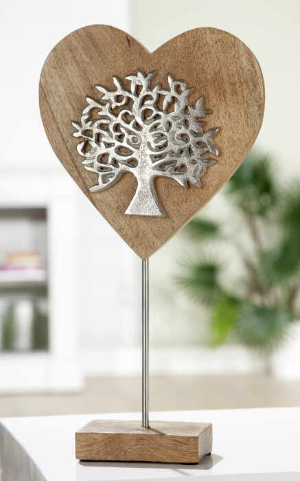 Decoratiune Tree of Life, aluminiu lemn, argintiu maro, 20x36x1.5 cm