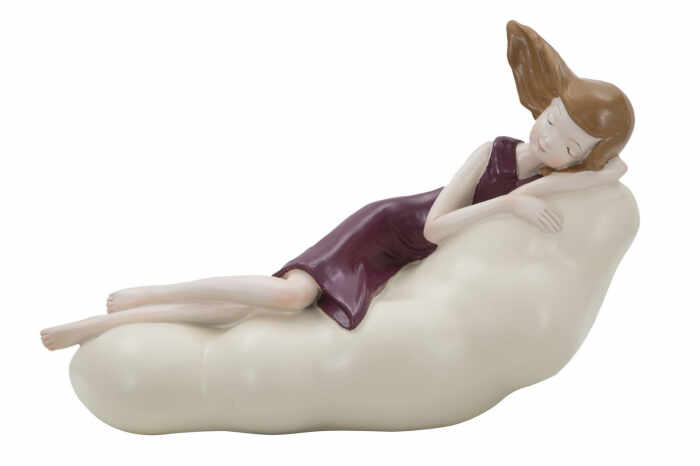 Figurina fata pe un nor, rasina, rosu alb, 25X11X16 cm