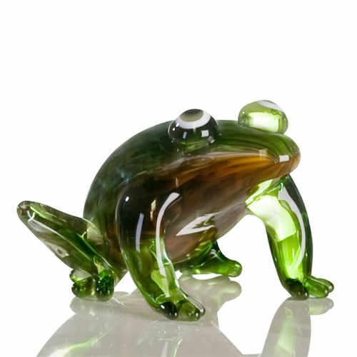 Figurina Frog, sticla, verde maro, 13x12.5x10 cm