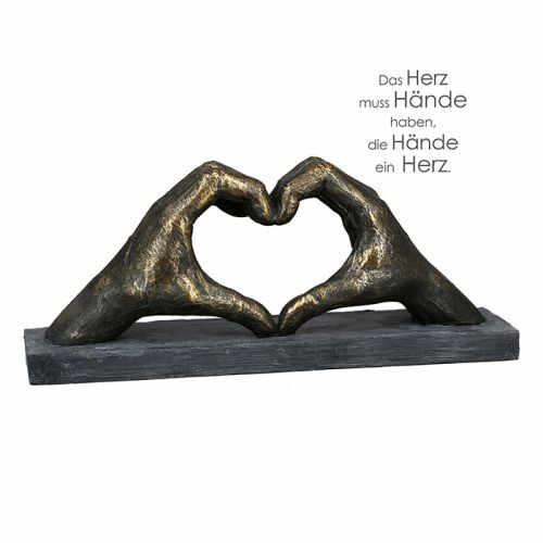 Figurina heart of hands, rasina, bronz gri, 10x36x15 cm