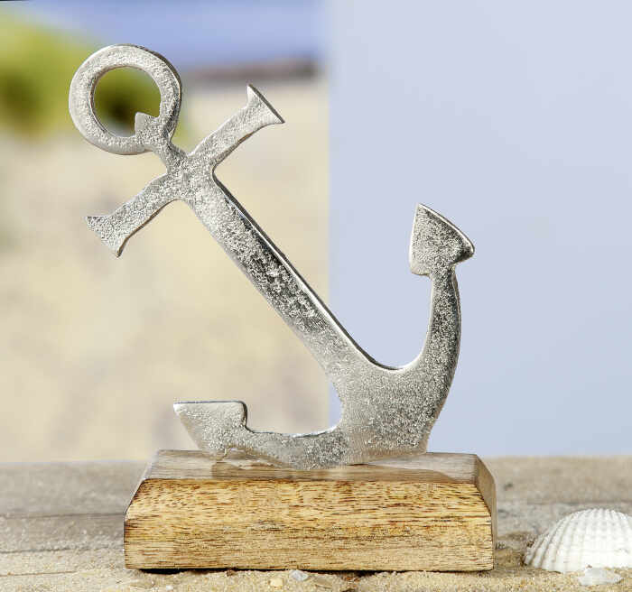 Figurina Mini Anchor, aluminiu lemn, argintiu maro, 11x15.5 cm