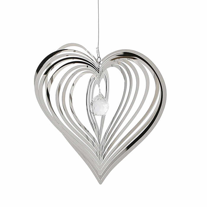 Ghirlanda Crystal Heart, otel inoxidabil, argintiu, 22x72 cm