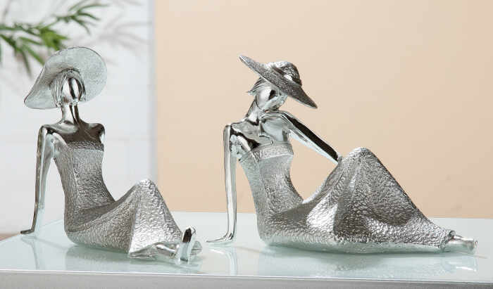 Set 2 figurine Lady Diva, rasina, argintiu, 8.5x16x24.5 cm