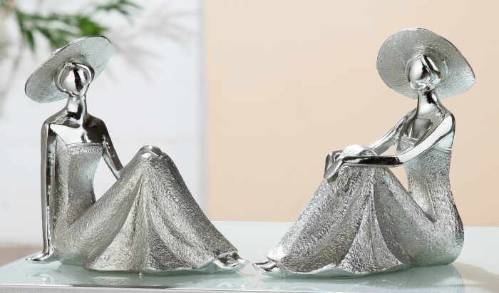 Set 2 figurine Lady Diva, rasina, argintiu, 8.5x17x16.5 cm