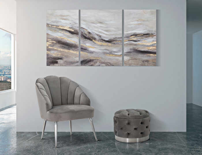 Set de 3 tablouri Monty, lemn de pin panza, multicolor, 45X2.7X80-60X2.7X80 cm