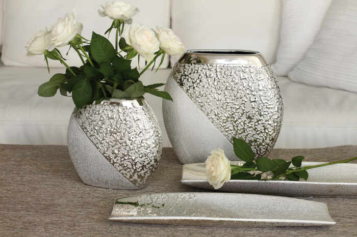 Vaza Grace, ceramica, argintiu, 19.5x7.5x18,5 cm