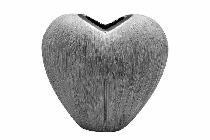 Vaza inima Vulcanos, ceramica, gri argintiu, 13x7x12 cm