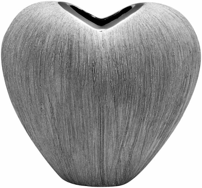 Vaza inima Vulcanos, ceramica, gri argintiu, 18x9x17 cm