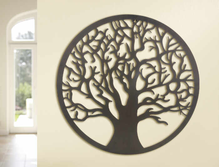 Decoratiune de perete copac, metal, maro, 60 cm
