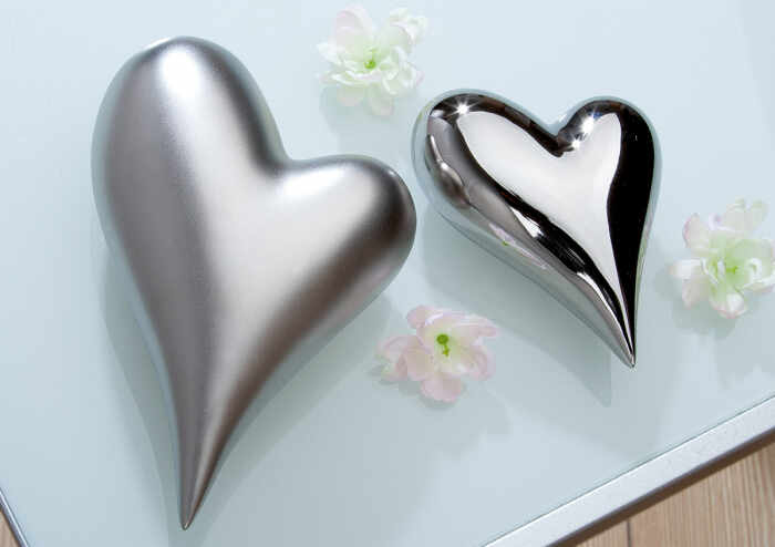 Set 2 decoratiuni inima, ceramica, argintiu, 11x5.5x15.5 cm