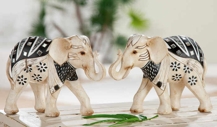 Set 2 figurine Elephant Dio, rasina, crem negru, 22x17x8 cm