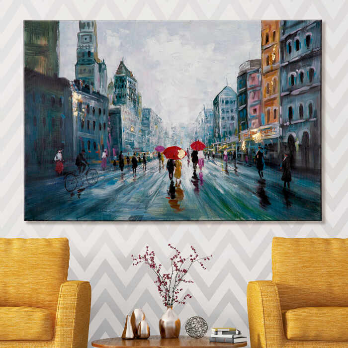 Tablou City Life, panza, multicolor, 120x80x3.5 cm