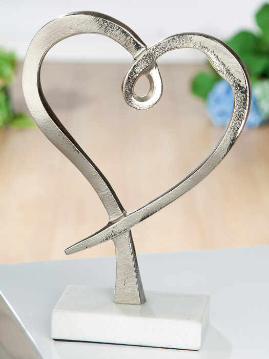 Decoratiune Heart on Marble, aluminiu marmura, alb argintiu, 19.5x28x8 cm