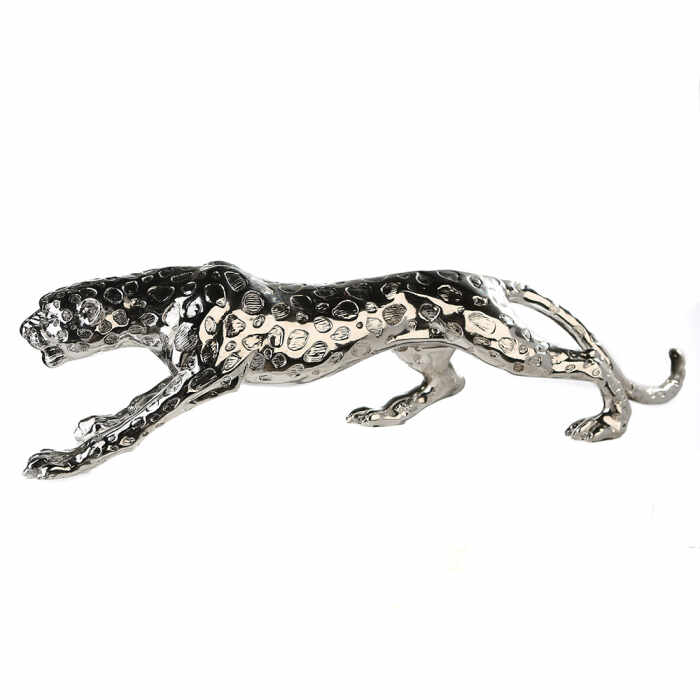 Figurina leopard, rasina, argintiu, 80x20 cm