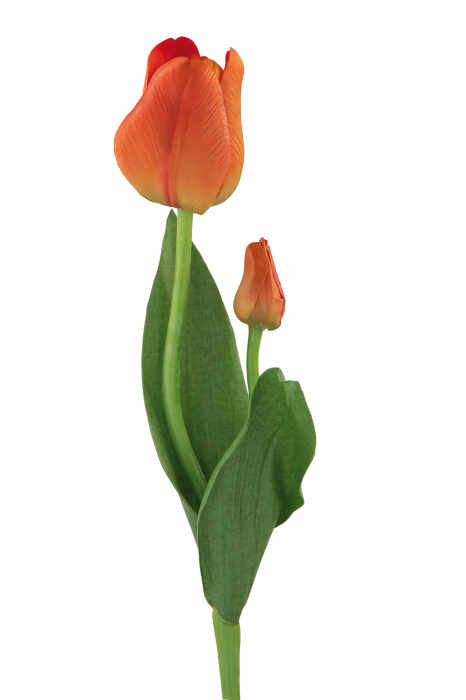 Floare artificiala lalea Tulip, Fibre artificiale, Portocaliu, 34 cm