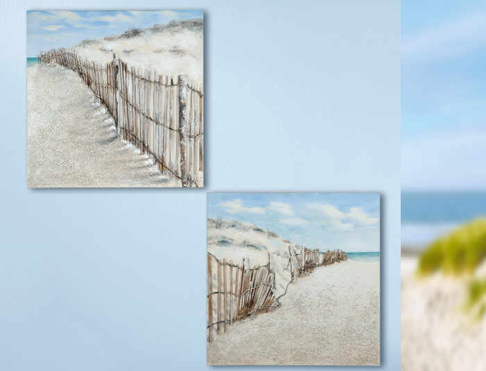 Set 2 tablouri Dune Fence, panza, multicolor, 40x40x2.6 cm
