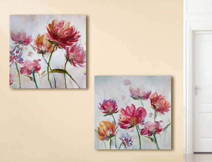 Set 2 tablouri Flower meadow, panza, multicolor, 70x70x2.7 cm