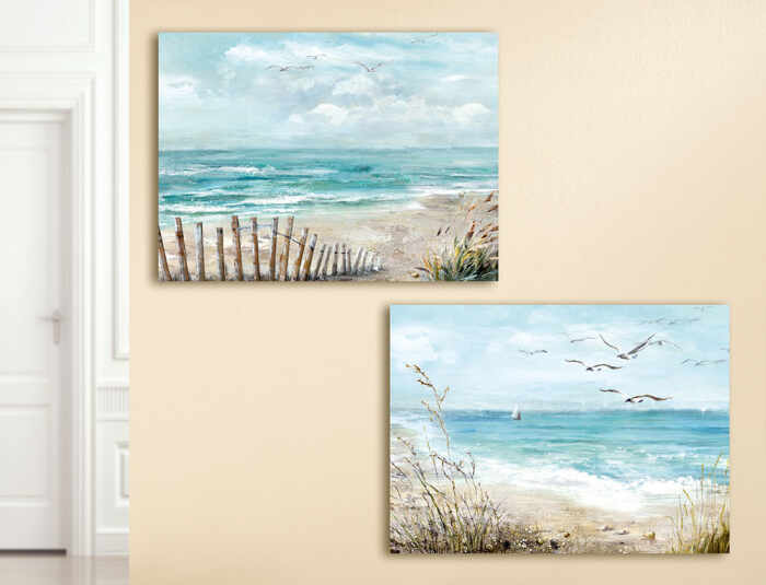 Set 2 tablouri Gull at Beach, panza, multicolor, 60x80x2.7 cm