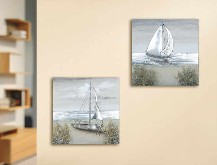 Set 2 tablouri Sailing, panza, multicolor, 50x50 cm