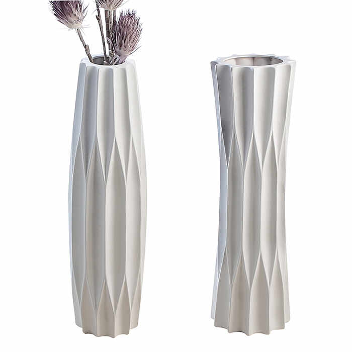 Set 2 vaze Taglio, ceramica, alb, 58x16 cm