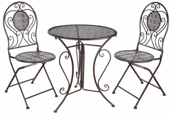 Set masa cu 2 scaune Cloverleaf, metal, maro