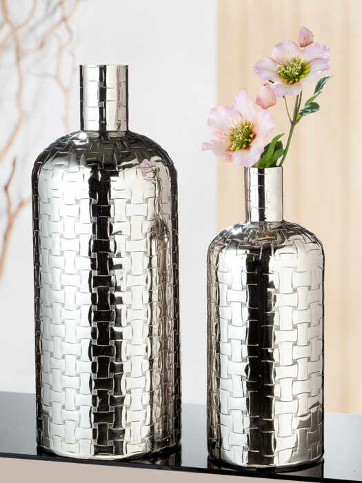 Vaza Treccia, aluminiu, argintiu, 40.5x16 cm