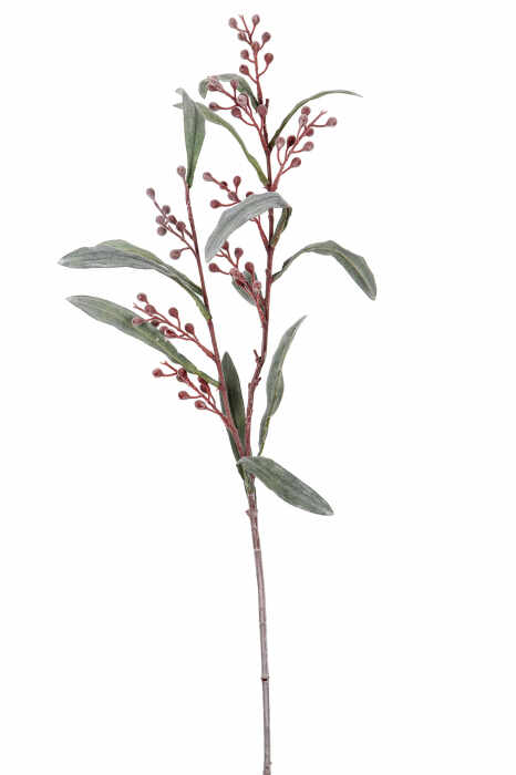 Crenguta artificiala Mimosa, Fibre sintetice, Rosu inchis, 0.90x82 cm