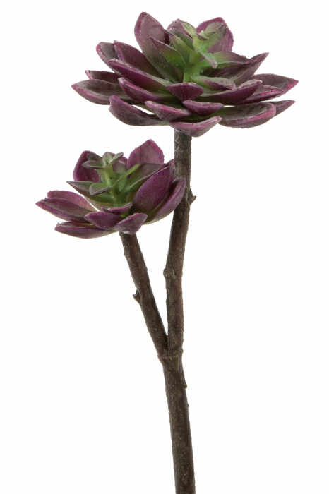 Floare artificiala Echeveria, Fibre sintetice, Verde Mov, 29 cm