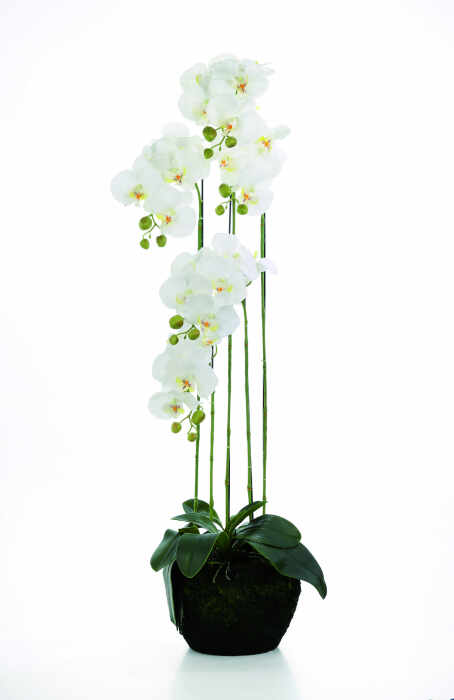 Orhidee la ghiveci artificiala, Fibre artificiale, Alb, 110 cm