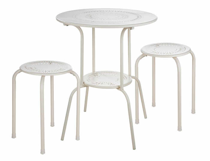 Set masuta si 2 scaune Mandala, metal, alb, 68x55 cm