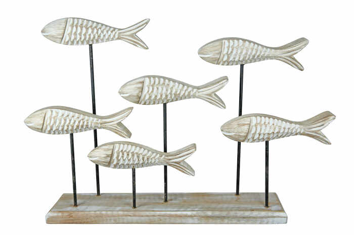 Decoratiune Fishes, Lemn, Alb Crem, 49x35x9 cm