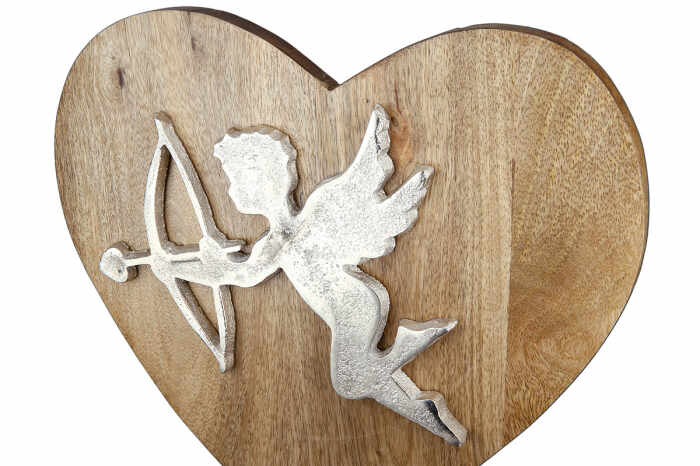 Decoratiune Heart Amor, Lemn, Maro Argintiu, 20x21x5 cm