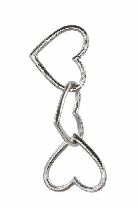 Decoratiune Heart Chain, Lemn, Argintiu, 30x12.5 cm