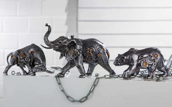 Figurina Steampunk Elephant, Rasina, Argintiu Auriu, 28x23x14 cm