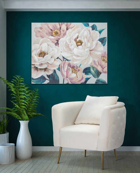 Tablou pictat manual Soft Flower, Lemn Canvas, Multicolor, 80x100x3.7 cm