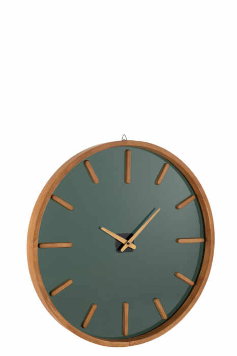 Ceas de perete Round, Lemn Sticla, Maro Verde, 60x60x5 cm