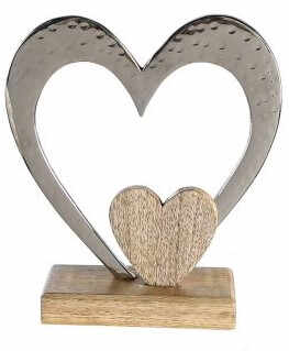 Decoratiune Heart lemn aluminiu 13x7x21 cm