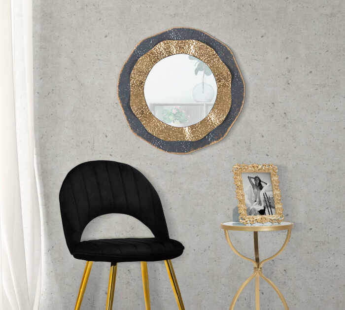 Oglinda de perete Shai Dark, Fier MDF Oglinda, Multicolor, 65,5x65,5x5 cm