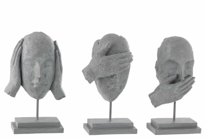 Set 3 figurine asortate, Compozit, Gri, 16x11x29 cm